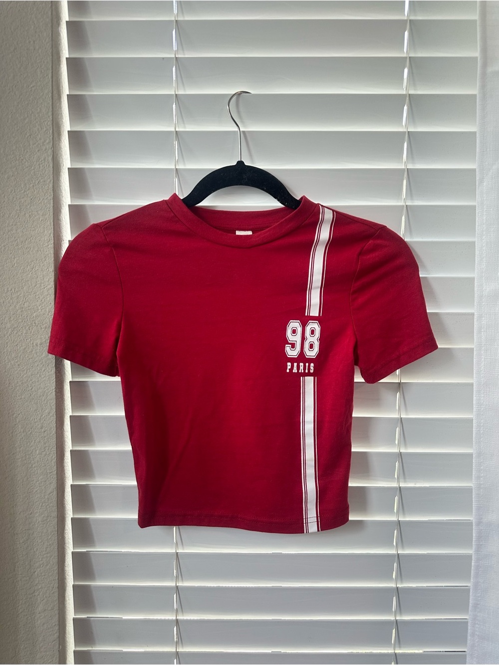 Missguided + Red Short Sleeve Tee with White Racing Stripe & '98 Paris